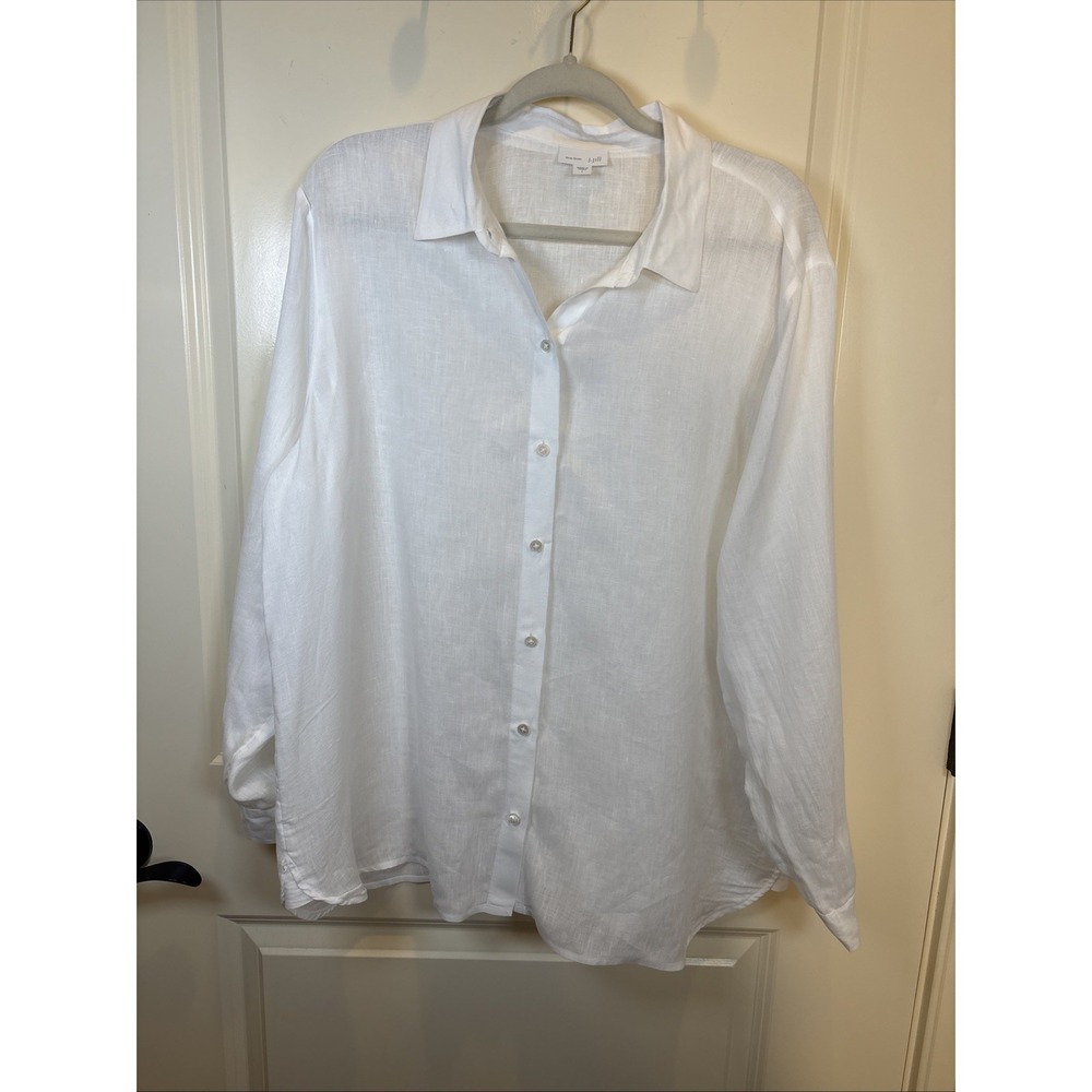 J Jill Love Linen White Long Sleeve Button Shirt Large Lightweight Resort Beach